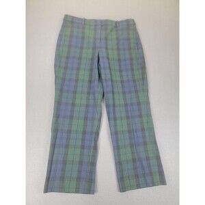 J Crew Kallie Pants Womens 14‎ Green Blue Plaid Stretch Side Zip Cropped Tartan